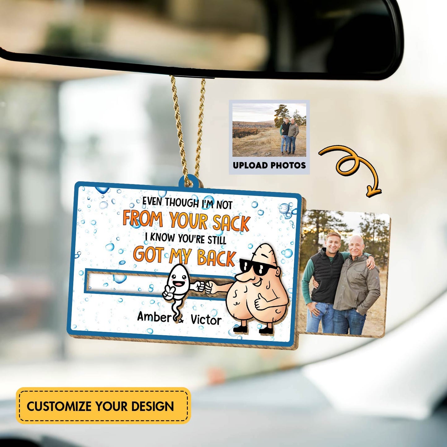 Father - Even Though I'm Not From Your Sack I Know You've Still Got My Back - Personalized Wooden Slider Card