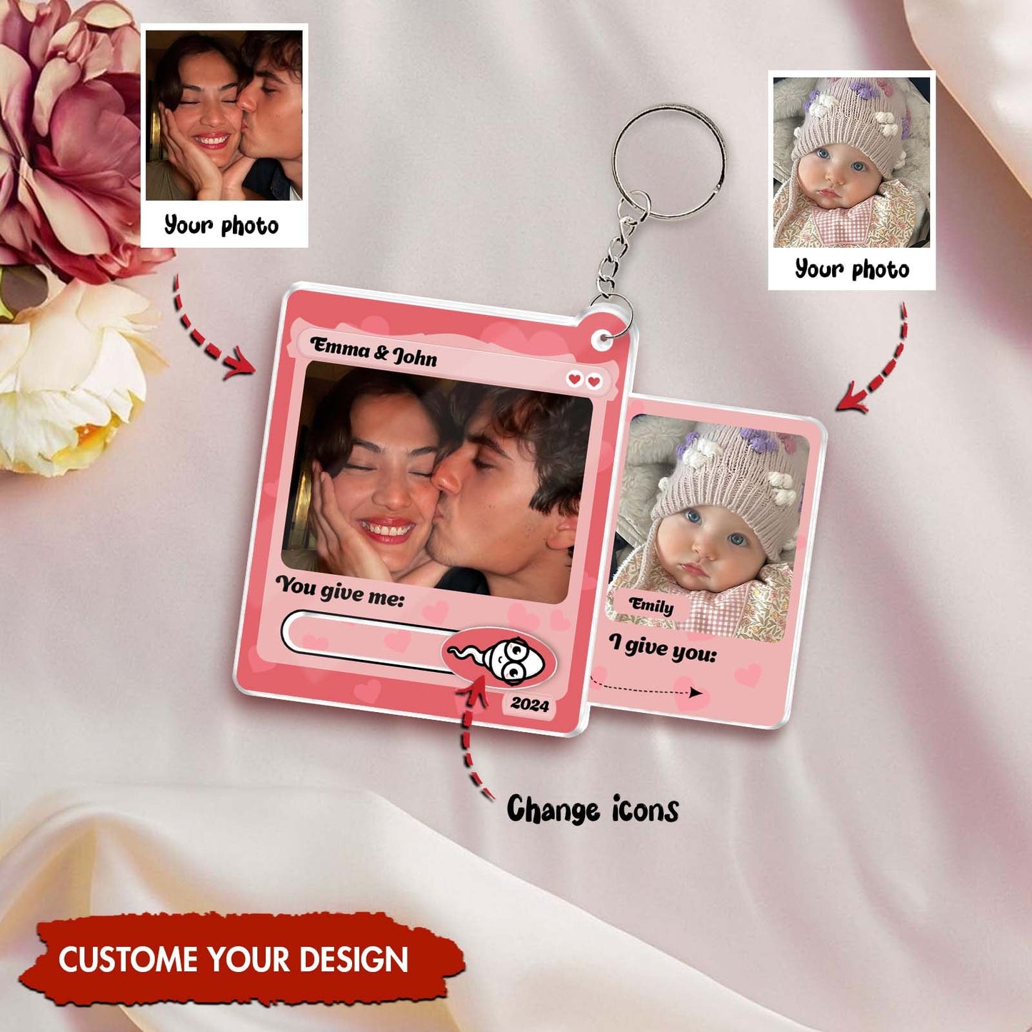 Couple - You Give Me, I Give You - Personalized Photo Acrylic Slider Keychain