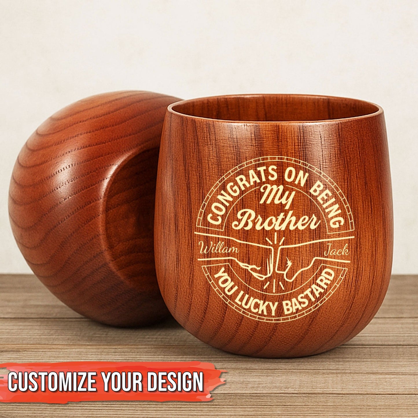 Brother - Congrats On Being My Brother, You Lucky Bastard - Personalized Wooden Bourbon Drinking Glass