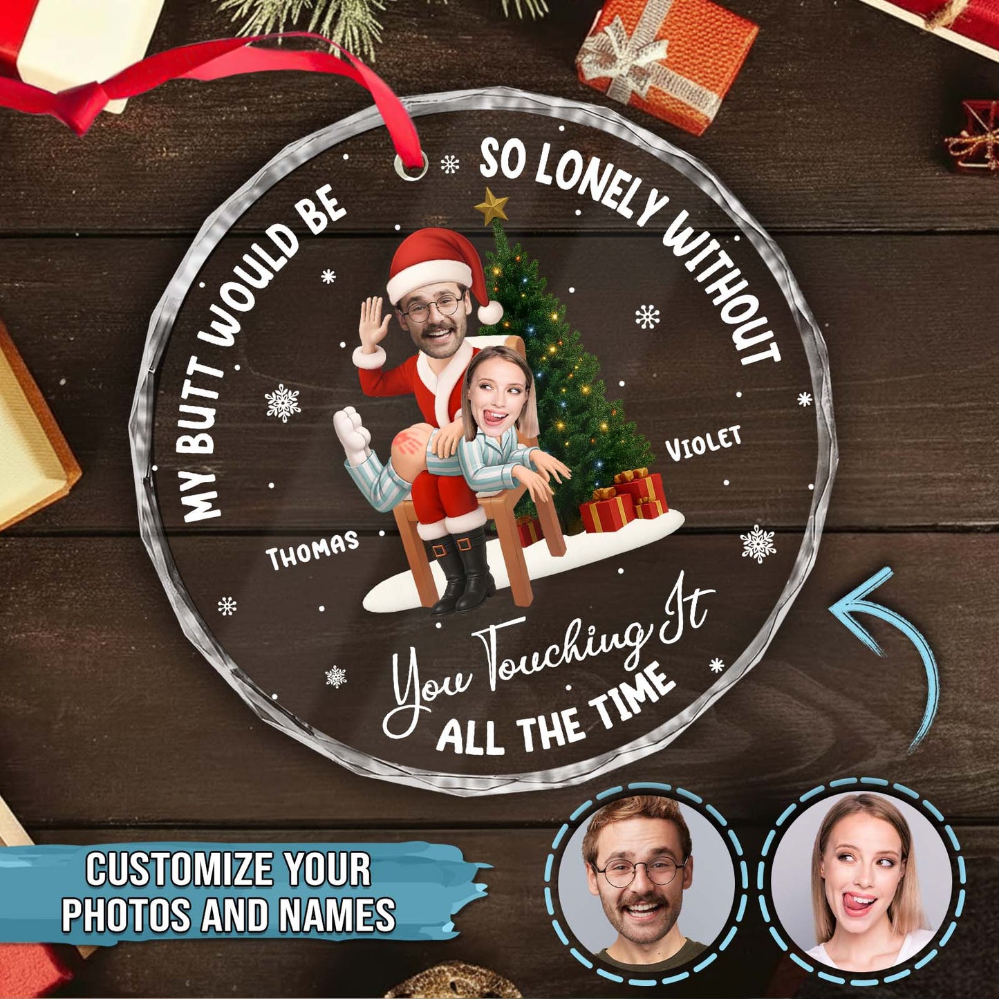 Personalized Couples Christmas Glass Ornament - Funny Custom Gift For Him Or Her