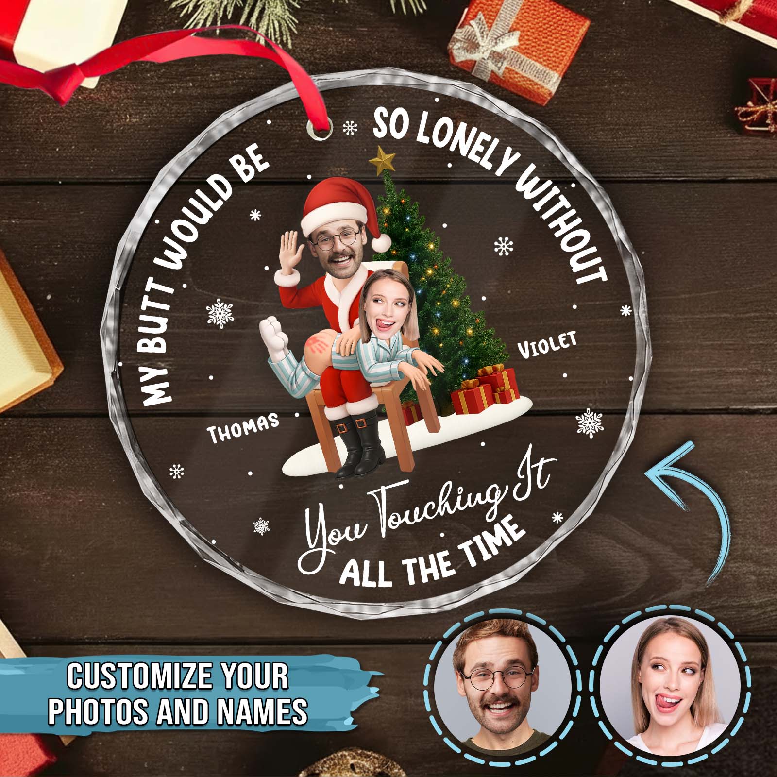 Personalized Couples Christmas Glass Ornament - Funny Custom Gift For Him Or Her