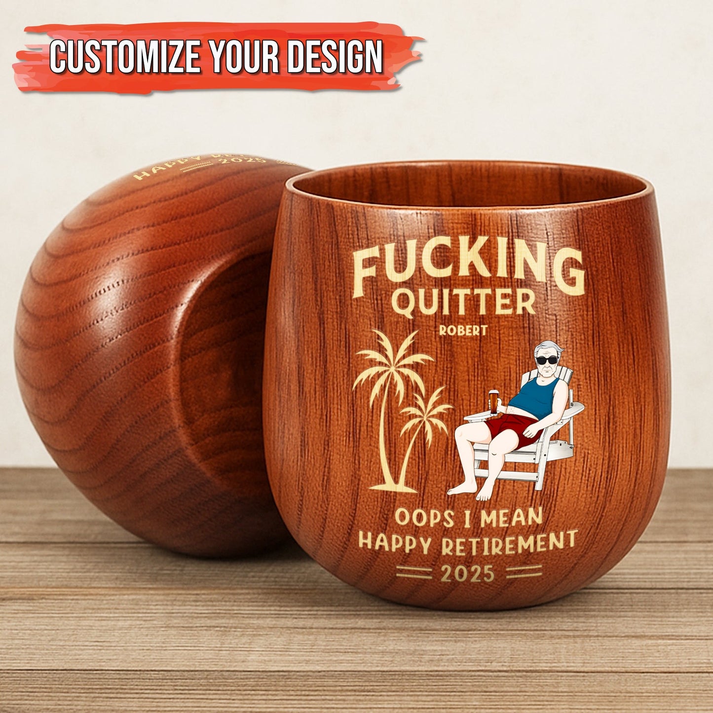 Retirement - Personalized Wooden Bourbon Drinking Glass