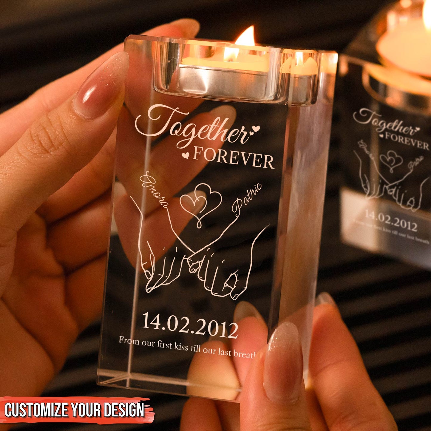 Couple - Together Forever - Personalized Crystal Candle Holder