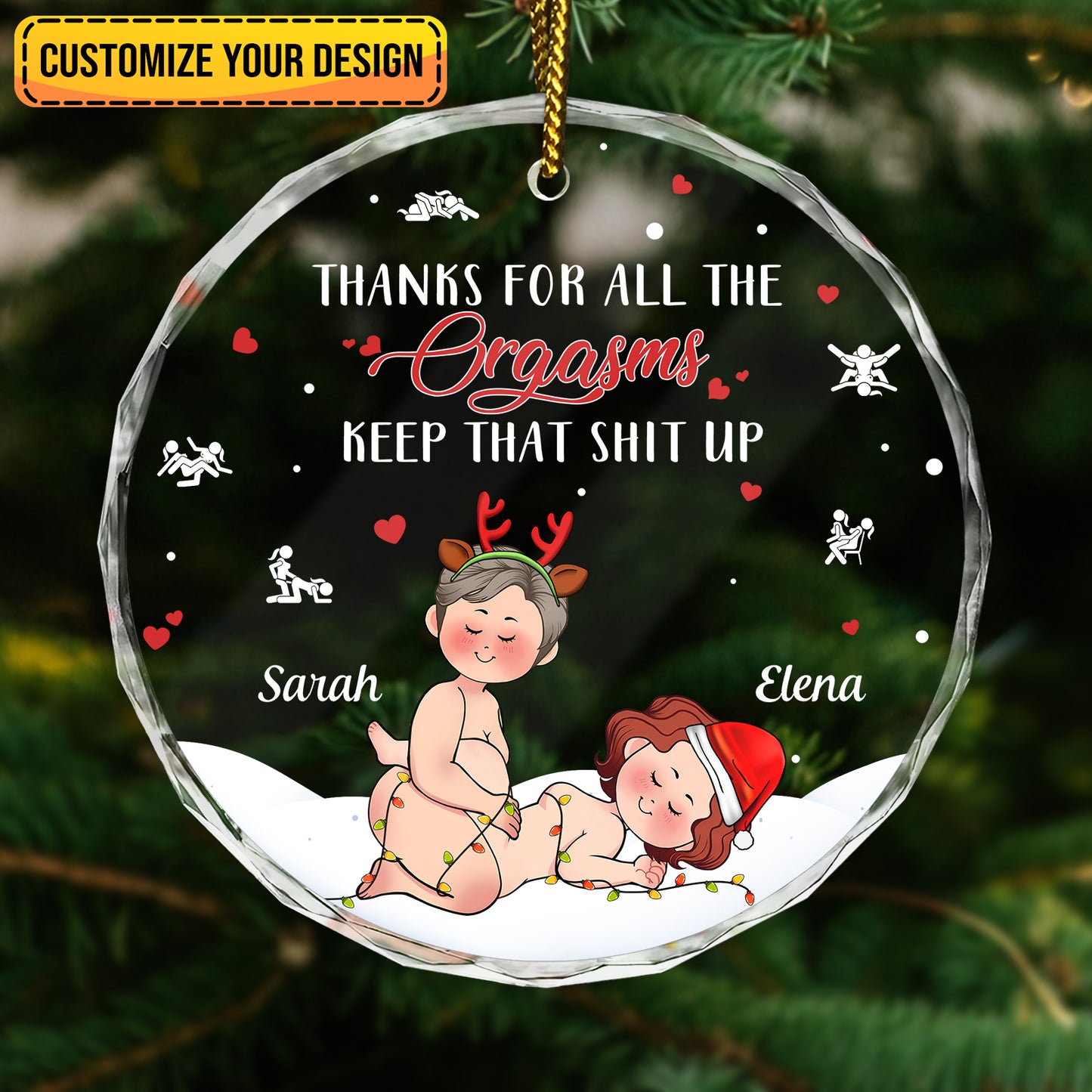 Thanks For All The ORGASMS - Personalized Christmas Glass Ornament For Couples