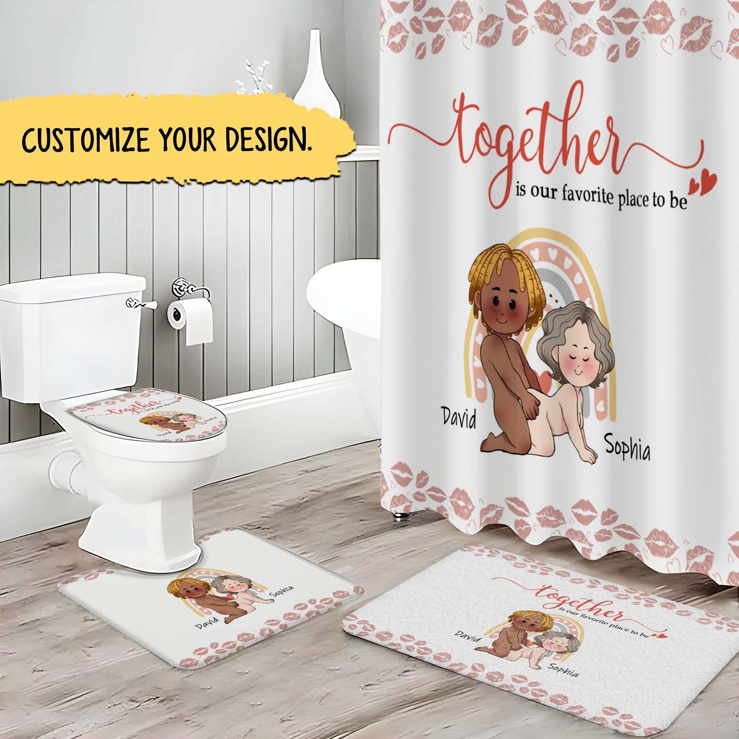 Couple - Together Is Our Favorite Place To Be - Personalized Bathroom Curtain & Mats Set