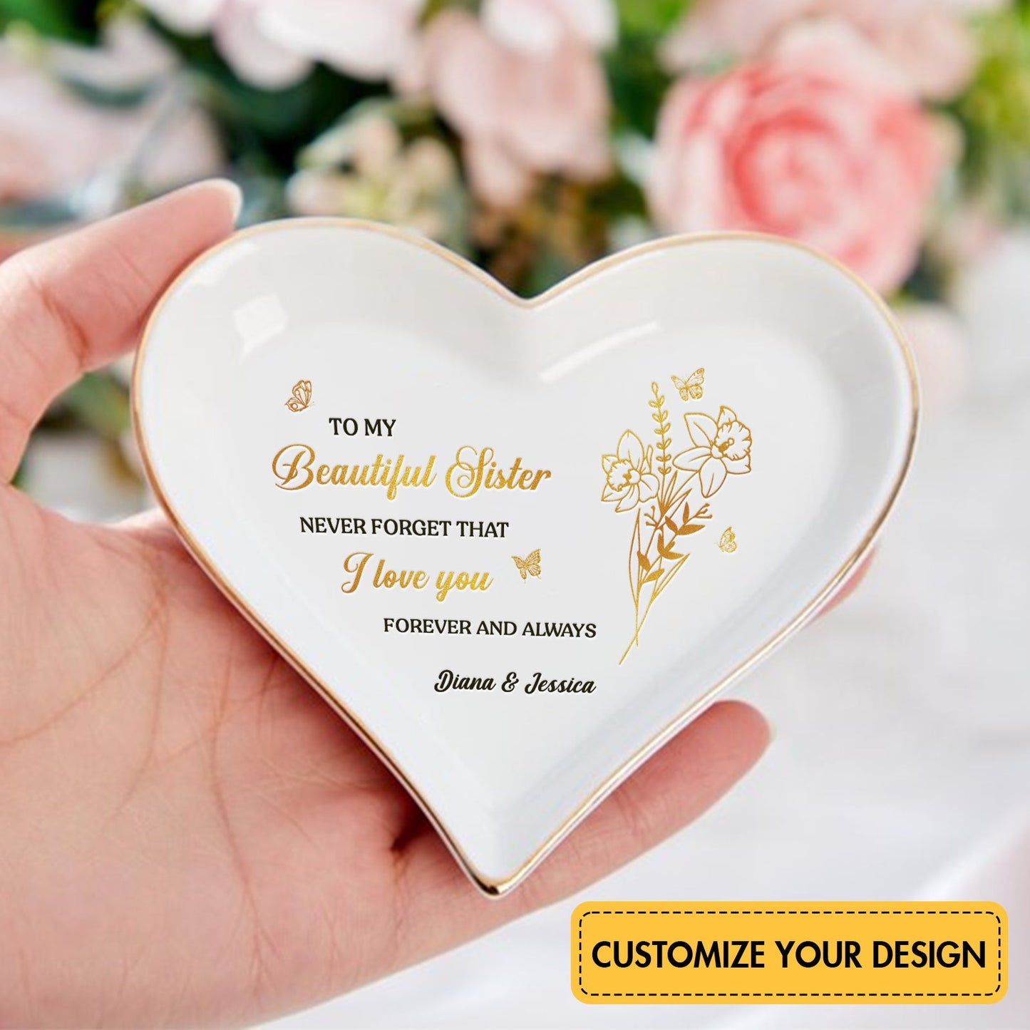 Besties - To My Beautiful Sister - Personalized Heart-Shaped Jewelry Dish