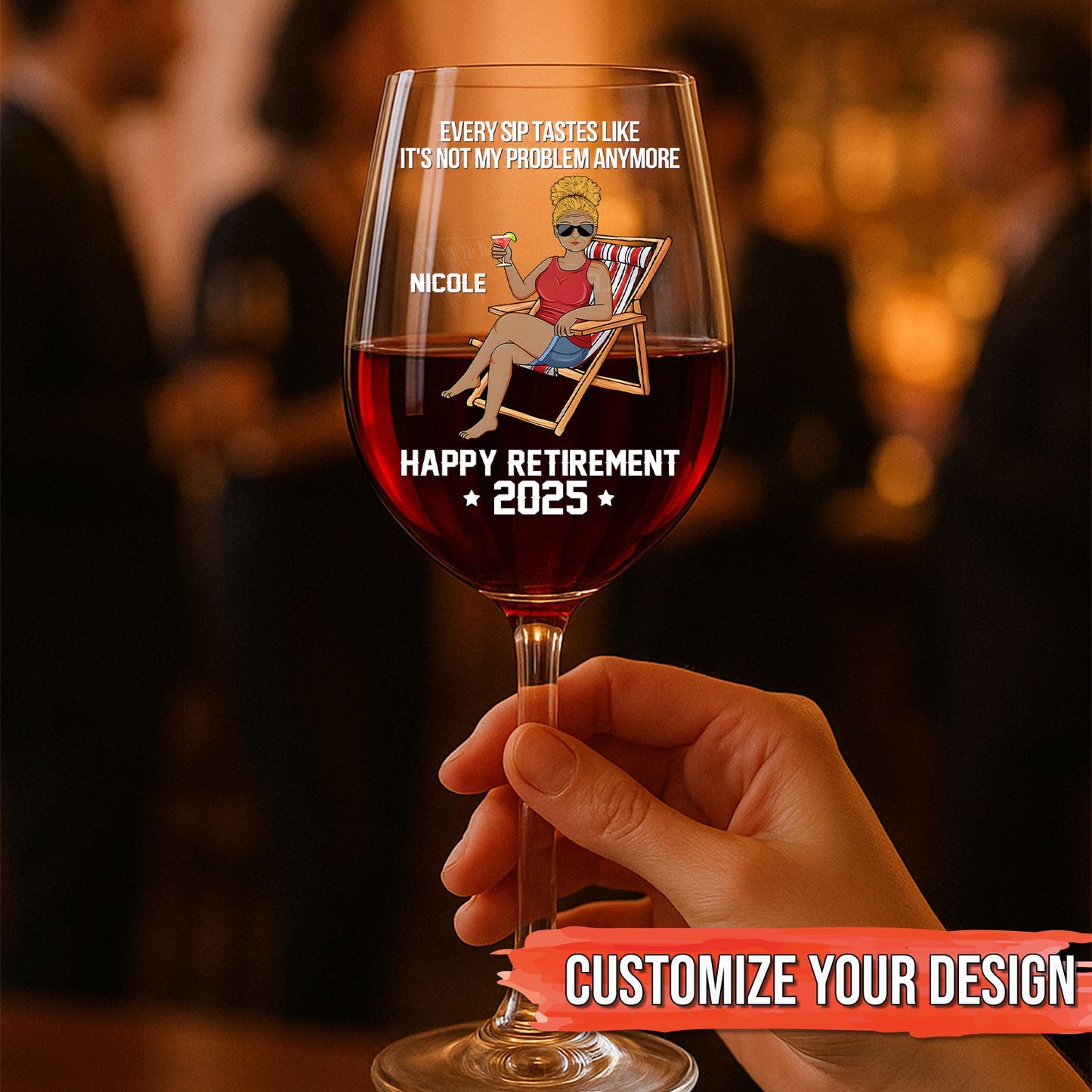 Happy Retirement - Personalized Red Wine Glass