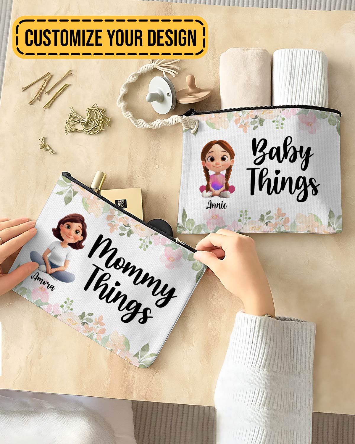 Family - Mommy Baby Things - Personalized Makeup Bag