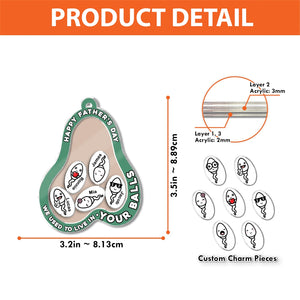 Acrylic shaking keychain for fathers featuring a playful avocado design with custom charm pieces