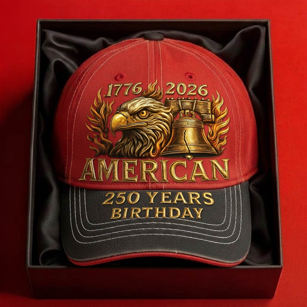 American 250 years commemorative cap featuring eagle and bell design for patriotic celebrations