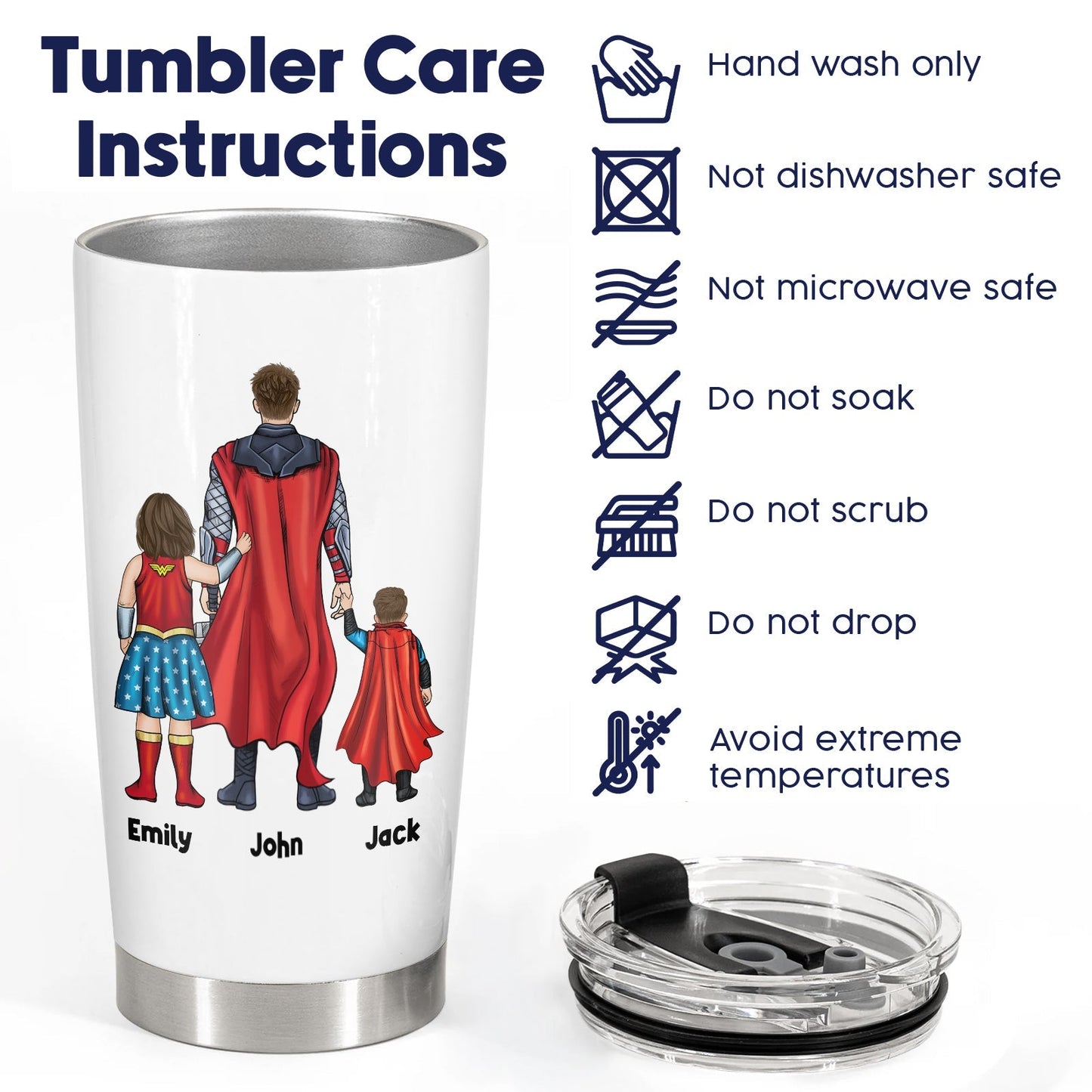 365Gifty best dad ever custom mug stainless steel tumbler with superhero family design and care instructions