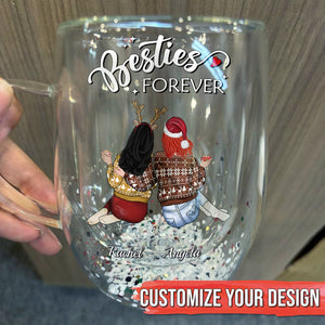 365Gifty double wall glass mug for bestie with Besties Forever design two friends in holiday sweaters
