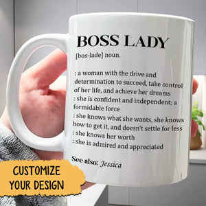 Boss lady personalized mug with definition highlighting ambition and confidence for inspiring women