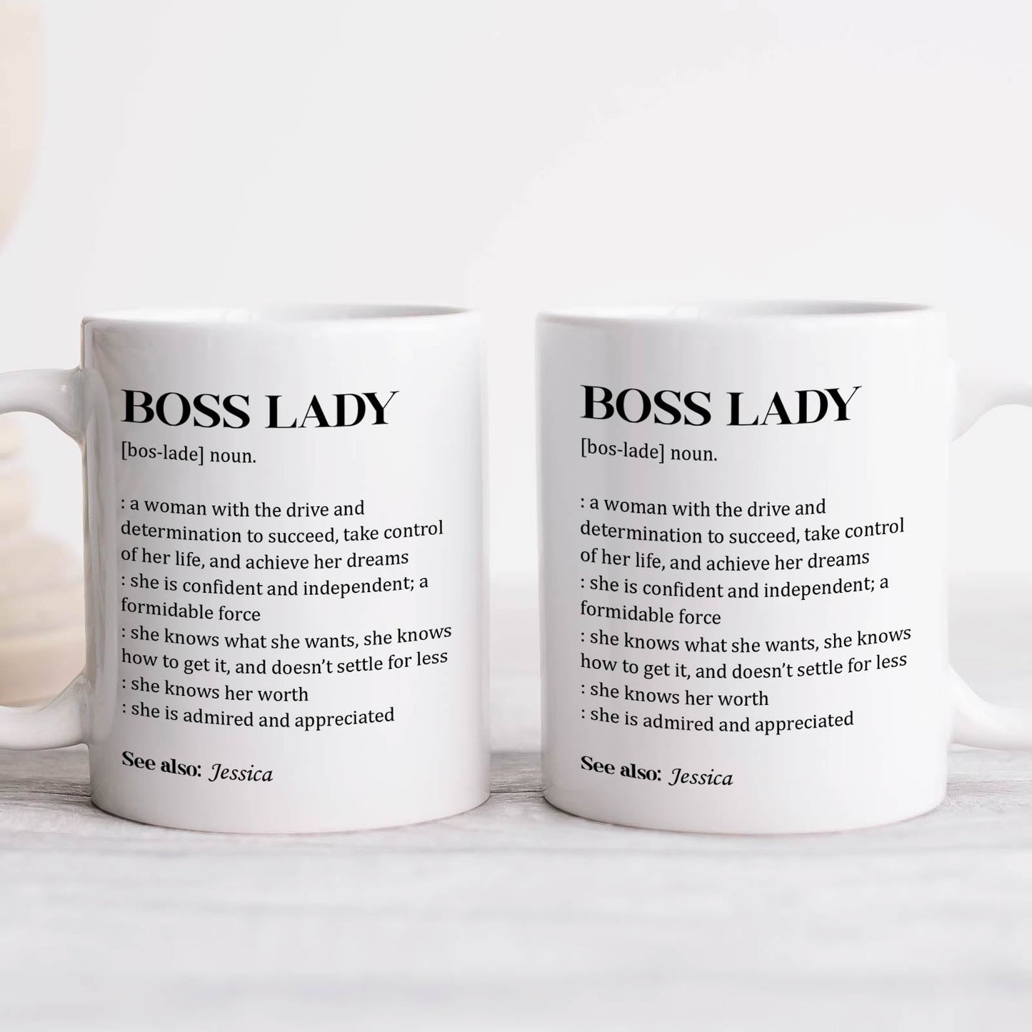 Boss lady personalized mug featuring a definition that inspires confidence and ambition