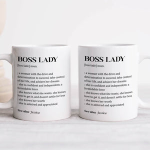 Boss lady personalized mug featuring a definition that inspires confidence and ambition
