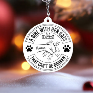Personalized cat lover keychain featuring a heartfelt quote about the bond with cats