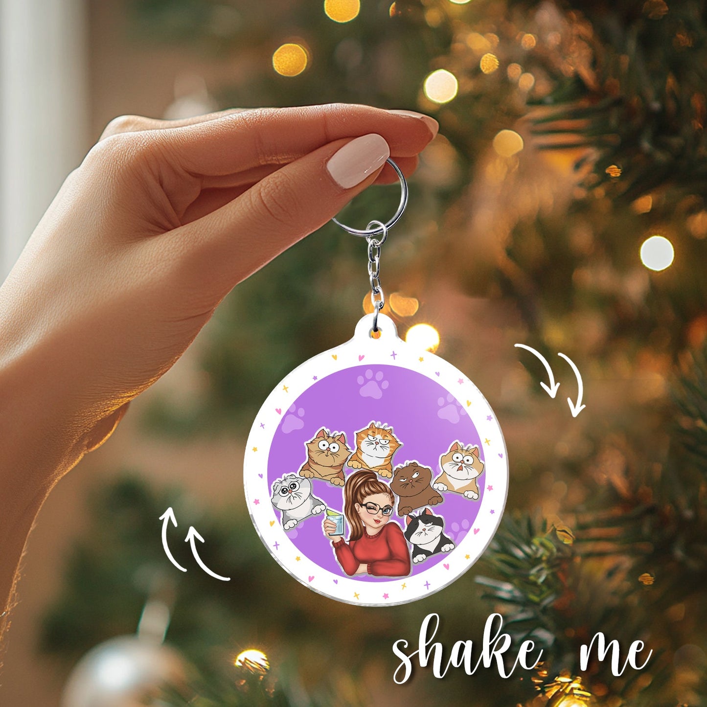 Personalized cat lover keychain featuring cute cartoon cats and a cat enthusiast design