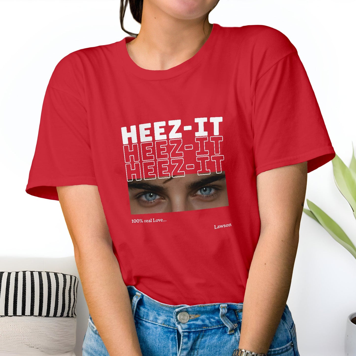 Red custom matching shirts for couples with graphic text and eye design from 365Gifty