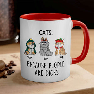 365Gifty funny cat lover gift mug white ceramic with red handle showing three cartoon cats in holiday costumes and rude slogan