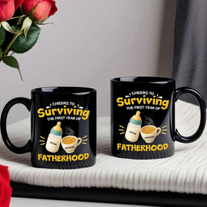 365Gifty black personalized first year of parenthood mug pair with baby bottle and coffee cup design