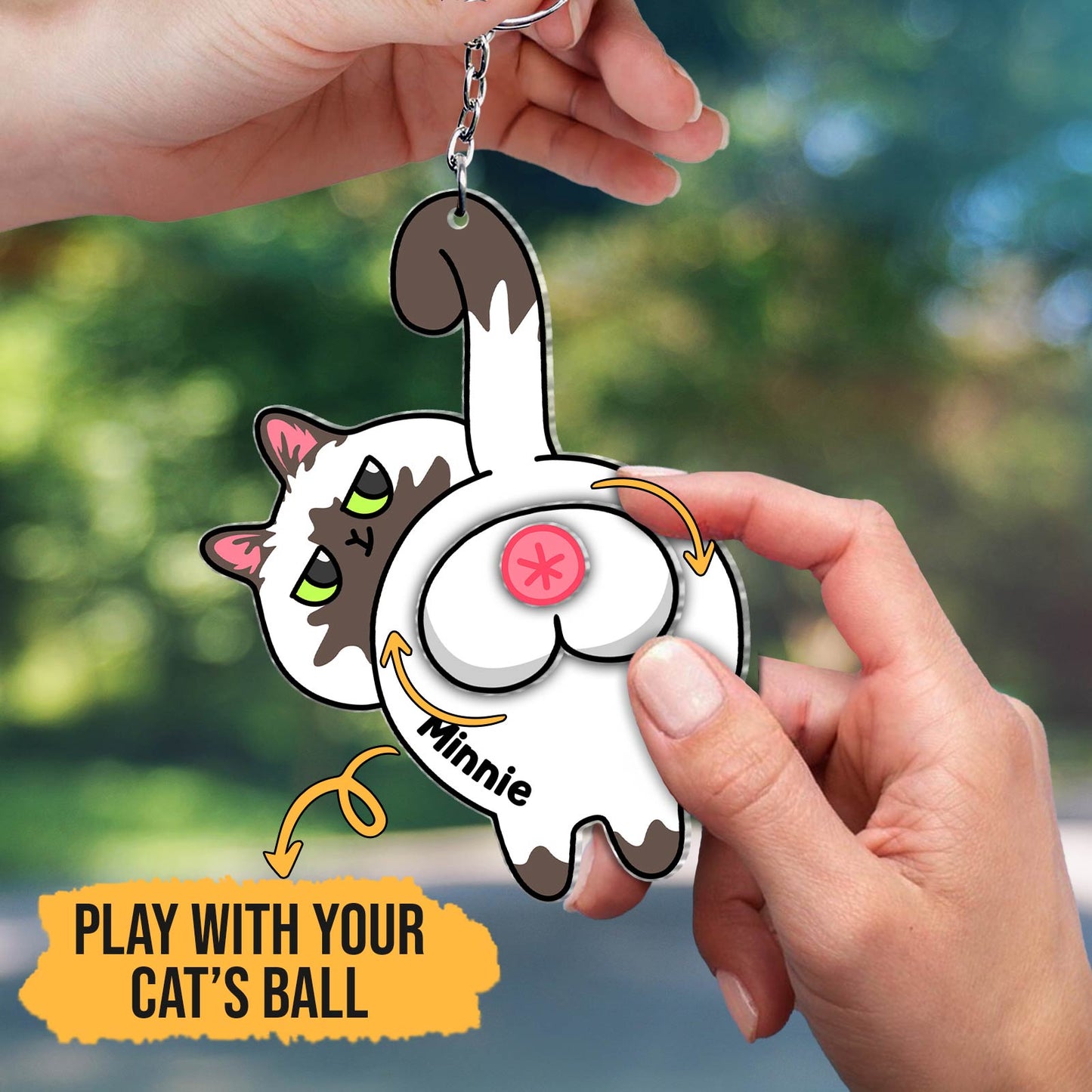 Custom acrylic cat keychain featuring a playful cat design for cat lovers
