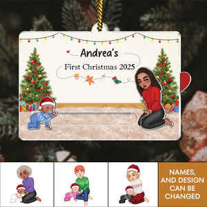 Custom acrylic Christmas slider card featuring a personalized design for a memorable first Christmas celebration