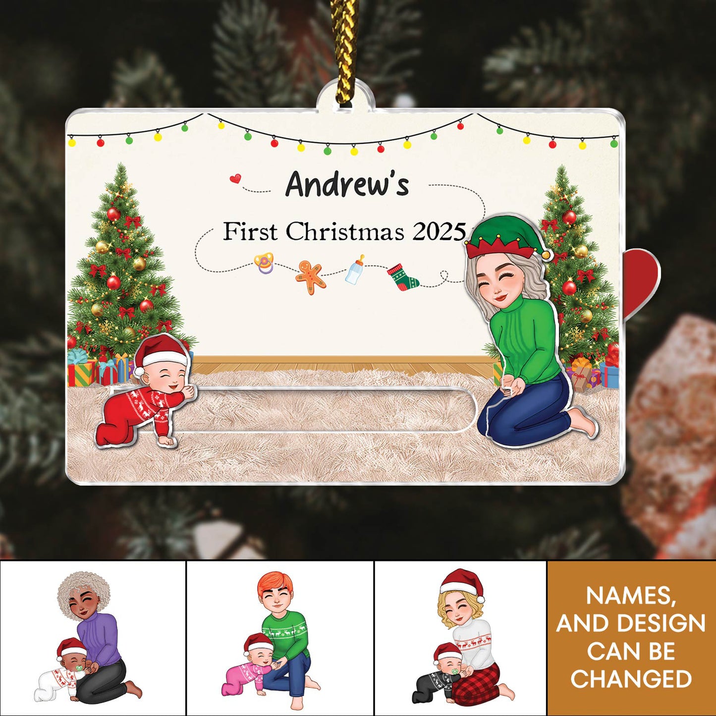 Custom acrylic Christmas slider card featuring festive design for personalized holiday greetings