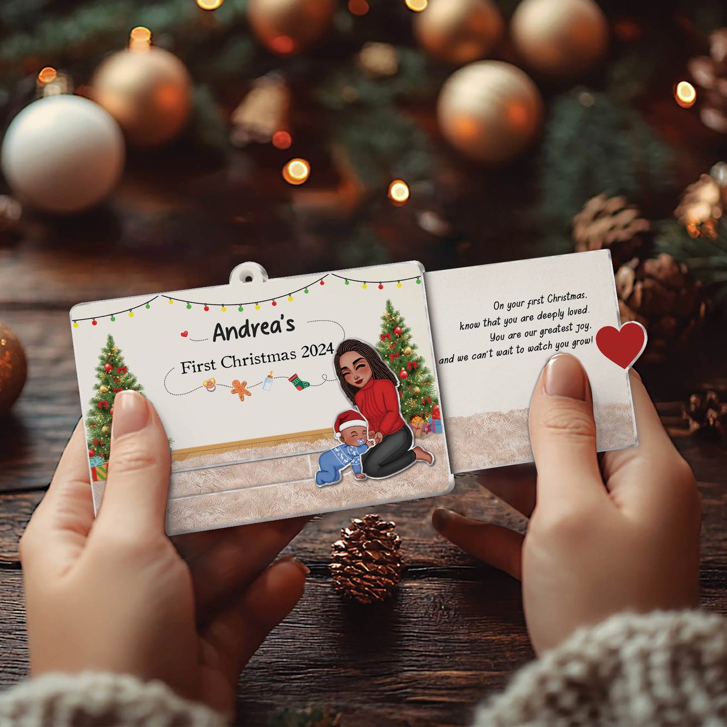 365Gifty custom acrylic Christmas slider card with personalized holiday illustration and message