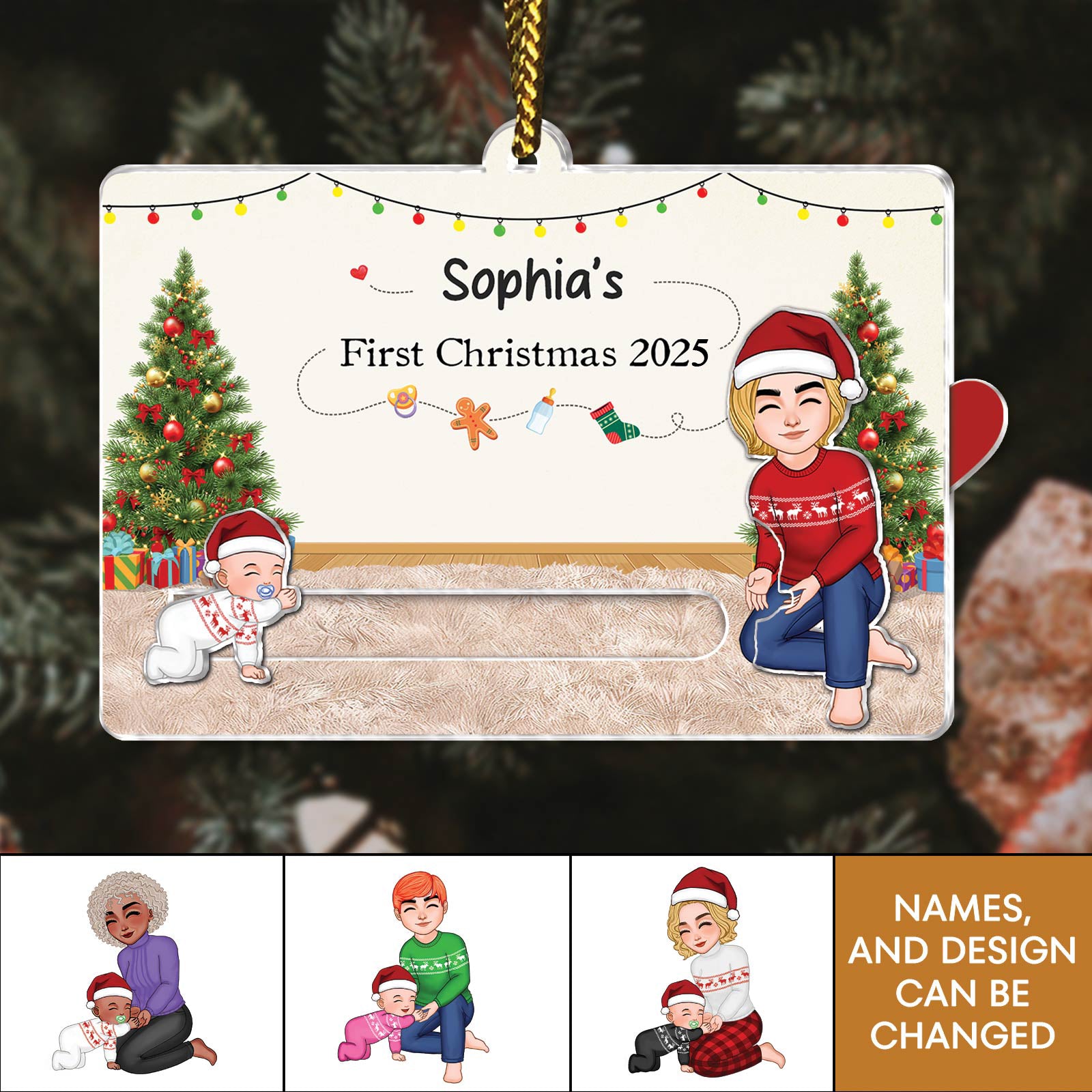 Custom acrylic Christmas slider card featuring personalized design for baby's First Christmas 2025