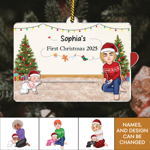 Custom acrylic Christmas slider card featuring personalized design for baby's First Christmas 2025