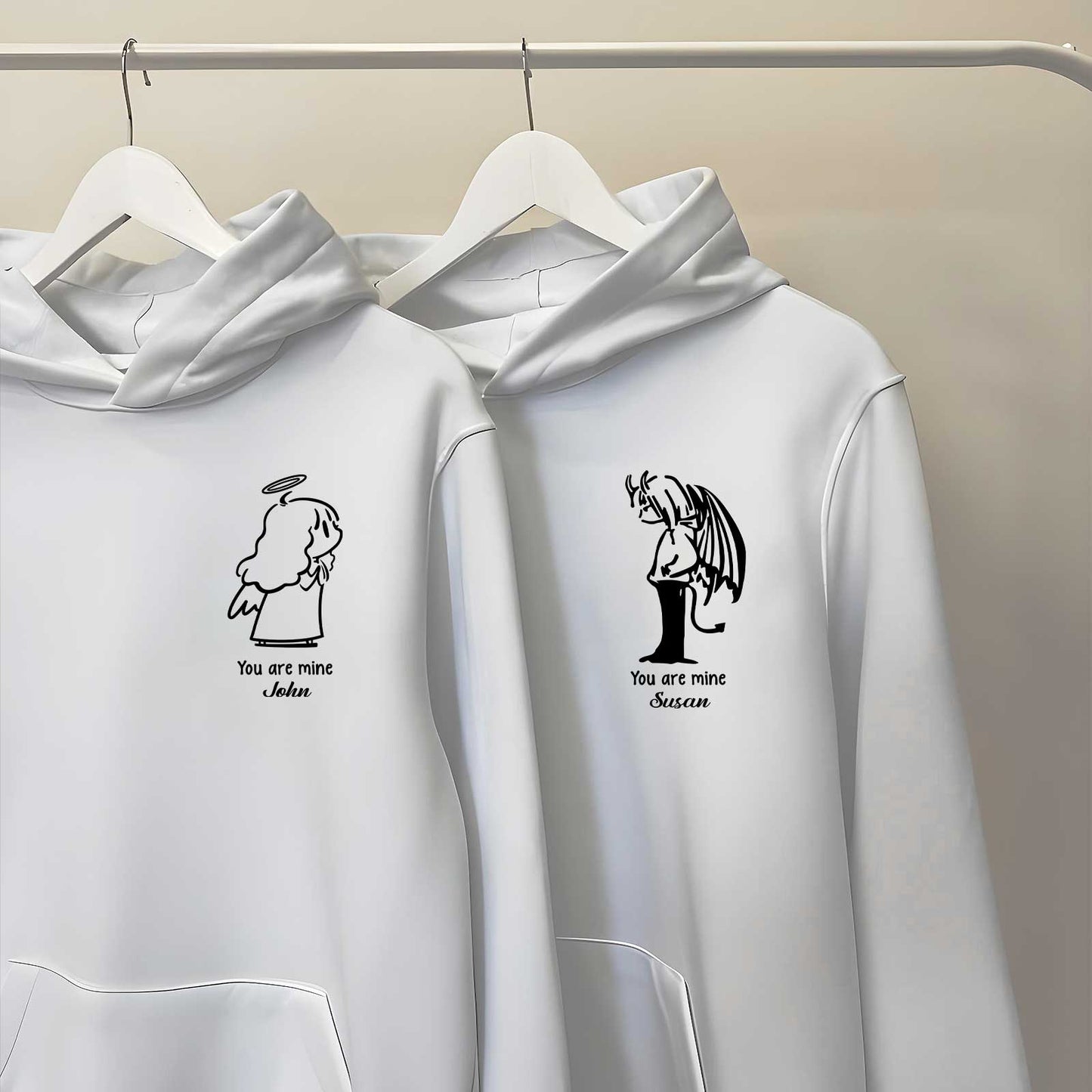 365Gifty custom angel t-shirt for couples white hoodies with angel and devil designs