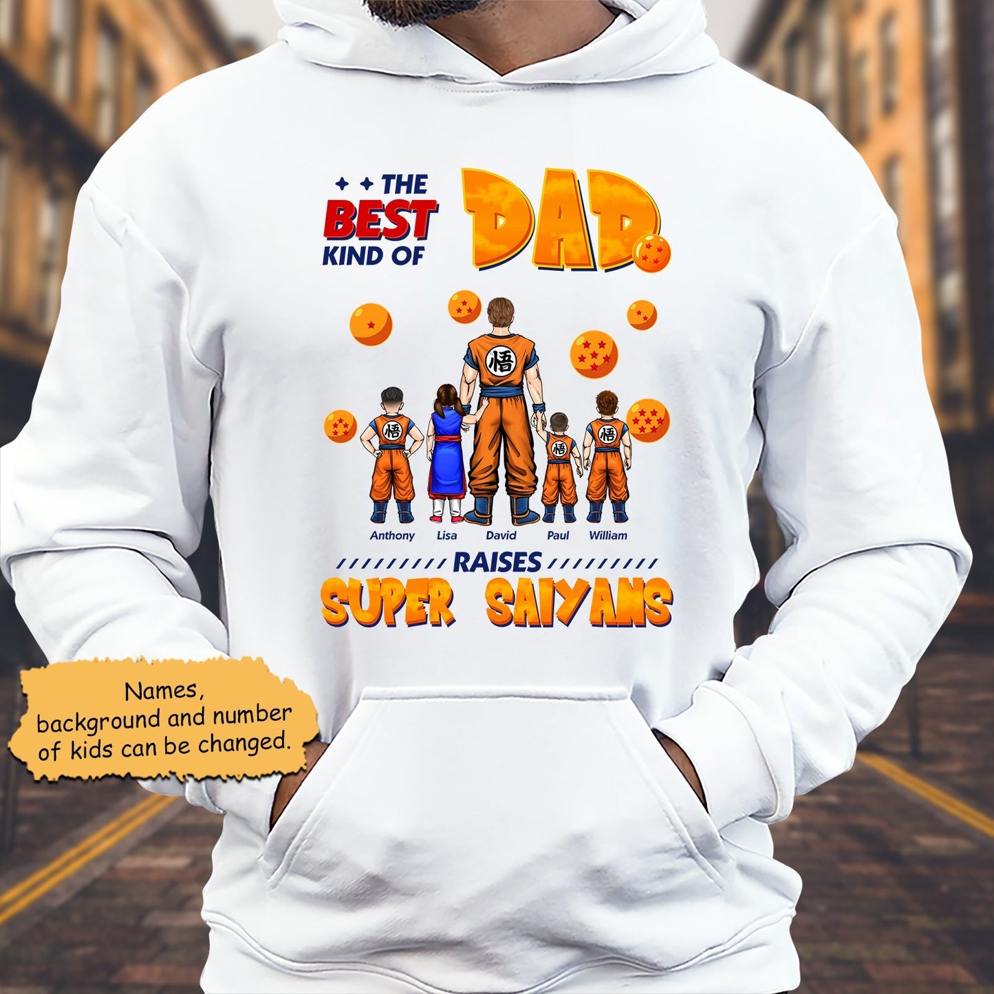 Best dad ever personalized shirt with Dragon Ball themed family design and customizable kids names