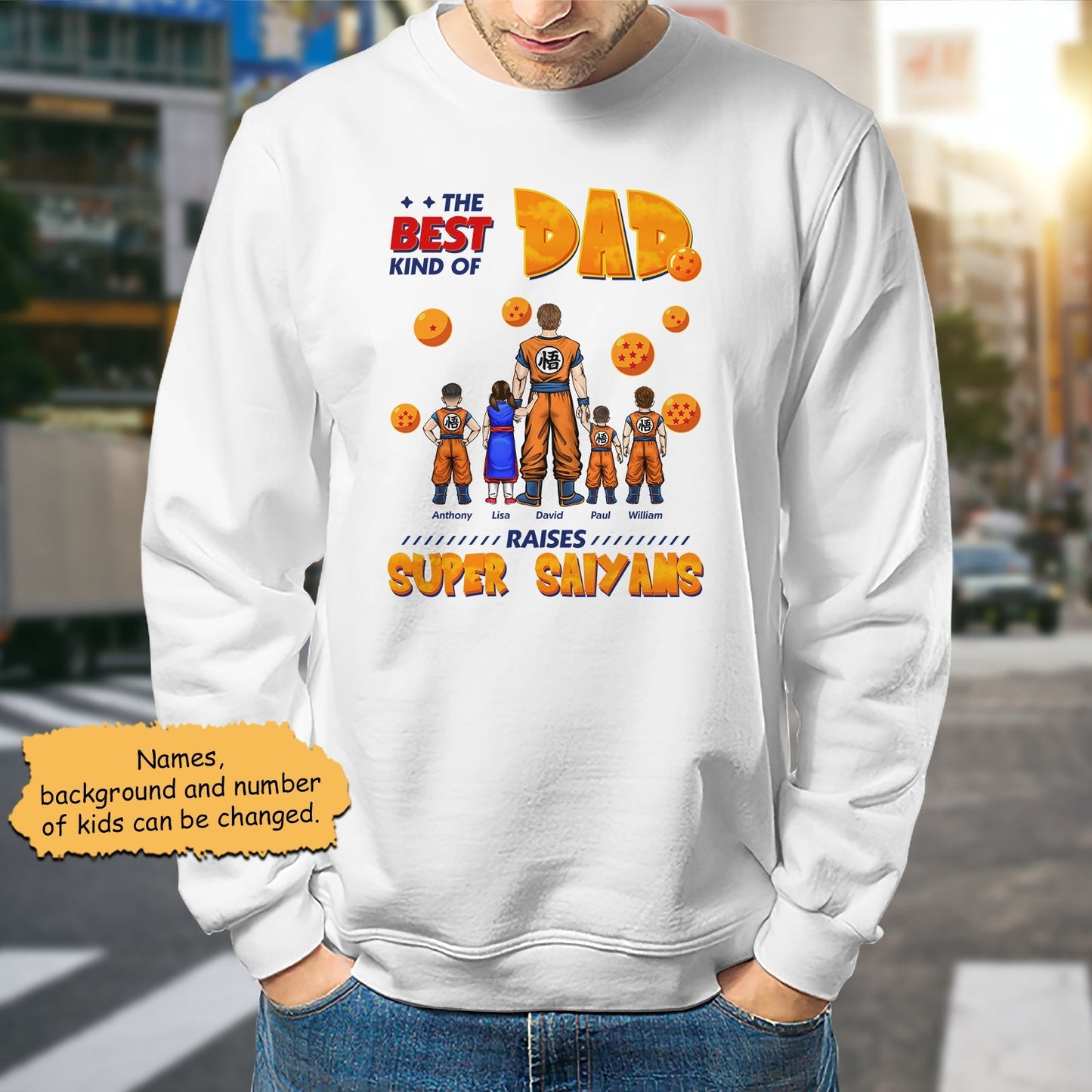 Best dad ever personalized shirt with Dragon Ball inspired design featuring dad and kids raising super Saiyans