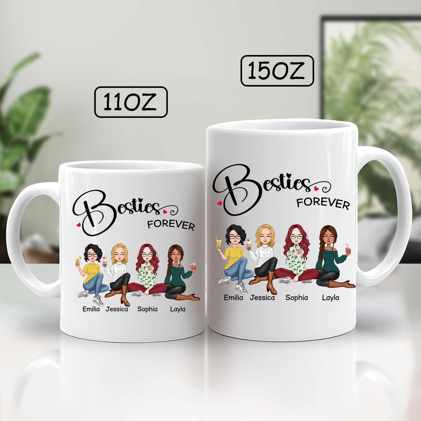 365Gifty custom bestie forever coffee cup available in 11oz and 15oz with cartoon friends design