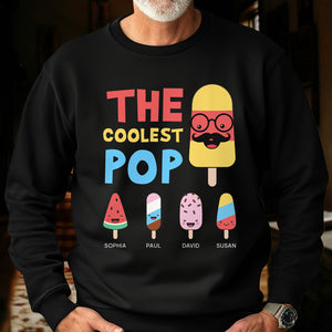 Black custom coolest pop t-shirt with colorful ice cream characters and names printed on front