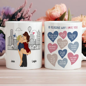 365Gifty personalized couple mug with 10 reasons why I love you gift featuring romantic hearts and custom names