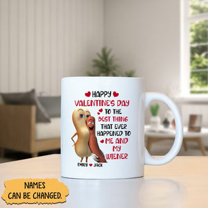 Custom couple ceramic mug gift featuring funny characters and Valentine's Day message for couples