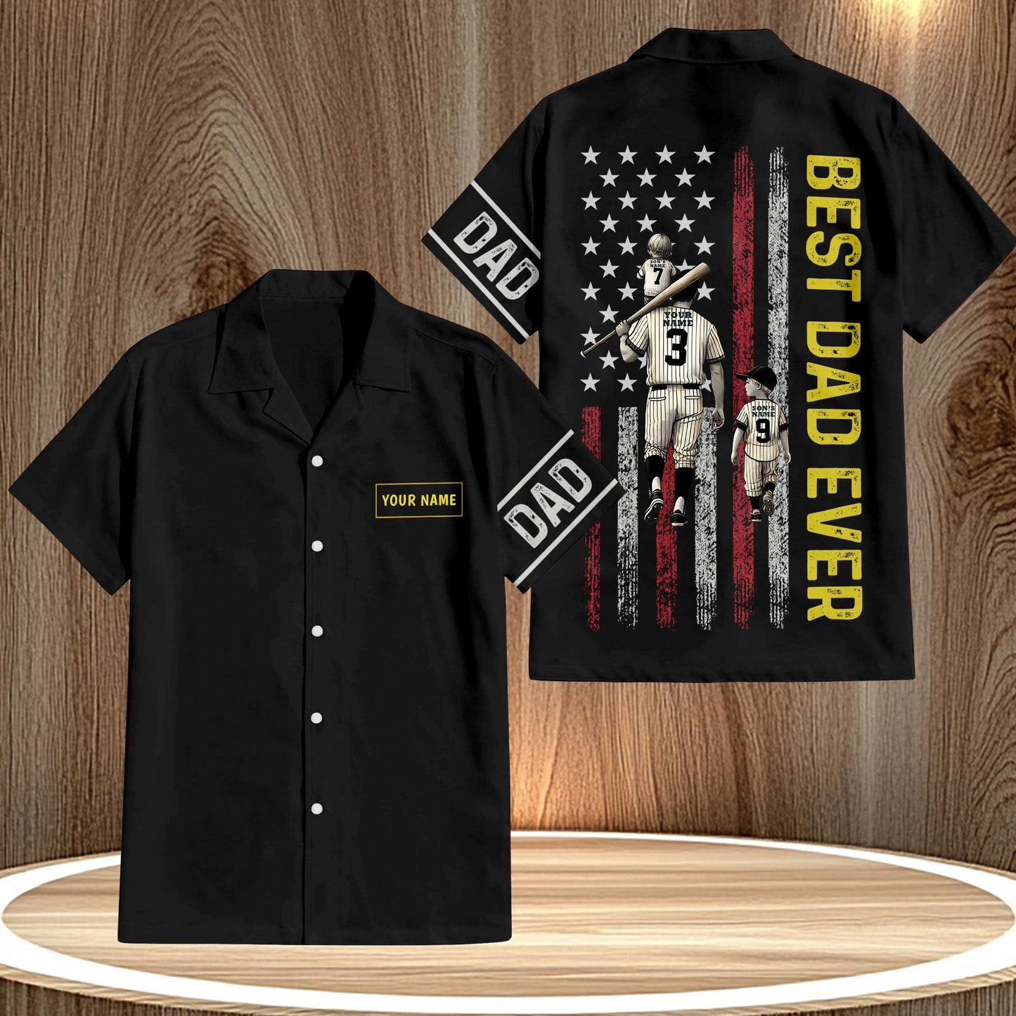 Black custom Hawaiian shirt for dads with best dad ever and baseball family design