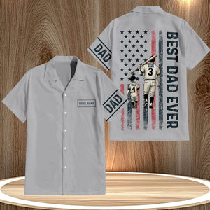 Custom Hawaiian shirt for dads with best dad ever design and baseball-themed graphic on back