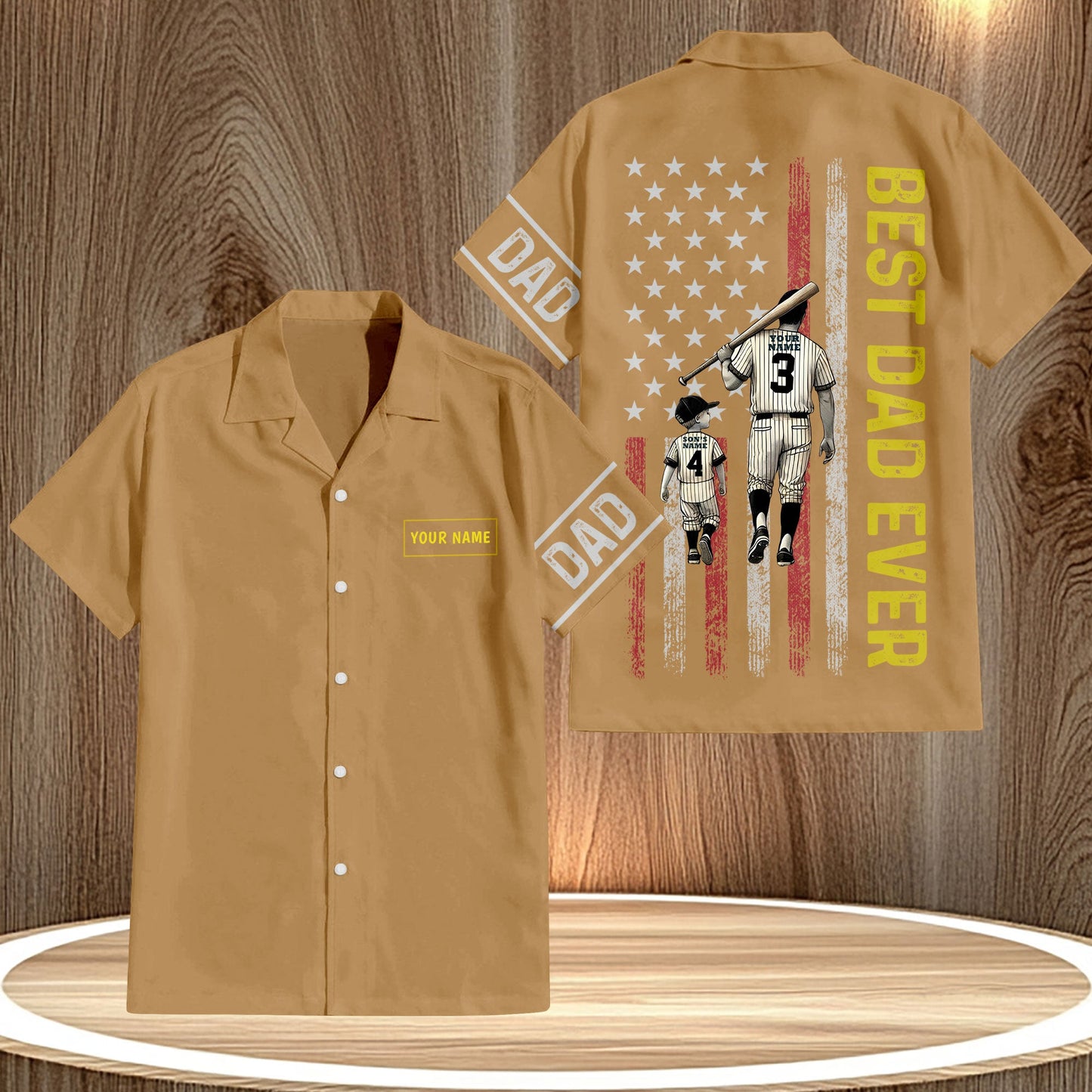 Custom Hawaiian shirt for dads in brown with Best Dad Ever and baseball player design