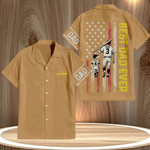 Custom Hawaiian shirt for dads in brown with Best Dad Ever and baseball player design