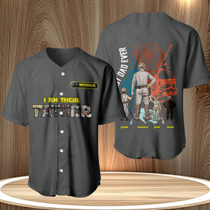 Gray custom I Am Your Father shirt with Star Wars inspired design and personalized names on front and back