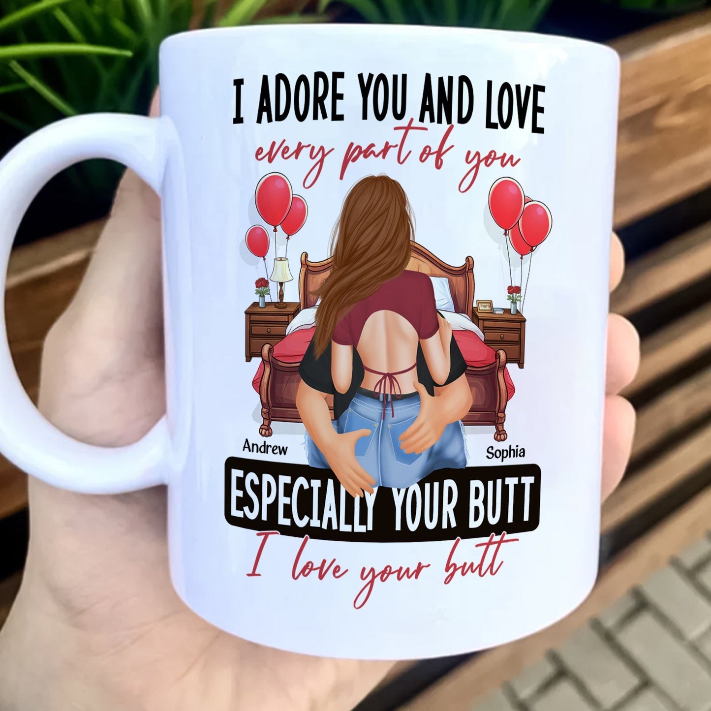 365Gifty custom I love your butt mug with romantic design and personalized names Andrew and Sophia