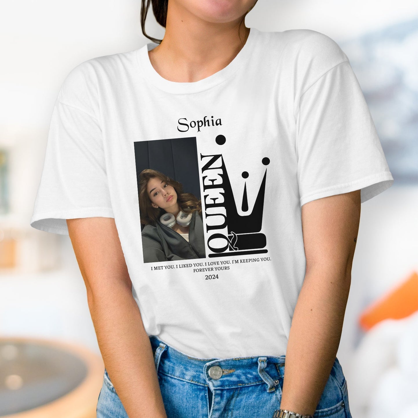 365Gifty custom king and queen t shirts with personalized photo and name on white fabric