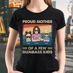 Black custom mother gift shirt with cartoon family design and proud mother text
