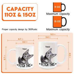 Custom pet photo mug featuring a cat design with the text Fetch This by 365Gifty