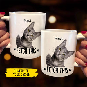 Custom pet photo mug featuring a cat with personalized text for pet lovers