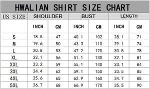 Size chart for custom pineapple linen shirt showing measurements for shoulder bust and length in inches and centimeters