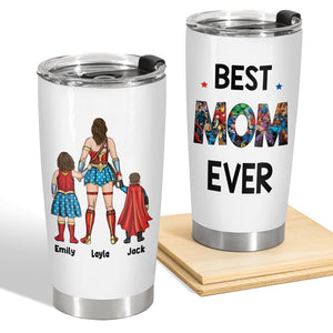 365Gifty custom superhero mom tumbler with Best Mom Ever text and personalized superhero family design