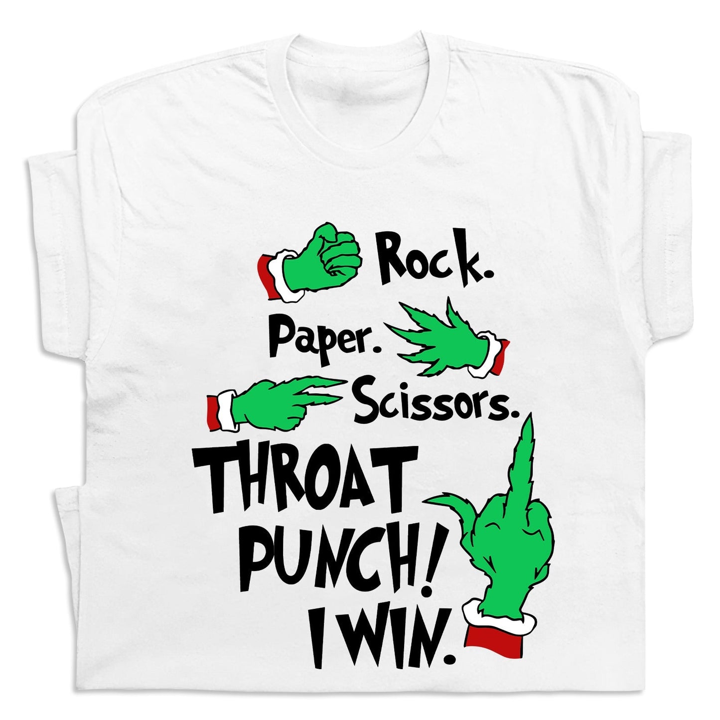 365Gifty custom throat punch Christmas tee with green hand illustrations and bold festive text